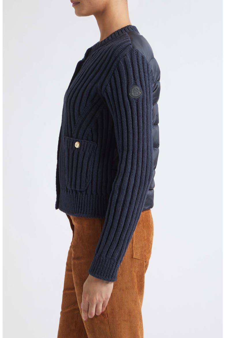 Mixed Media Down Cardigan, Alternate, color, BLUE