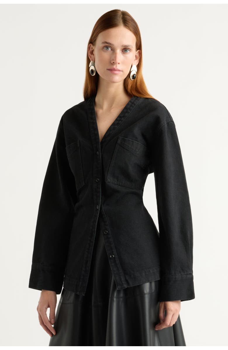 Modern Citizen Emmett Structured-Sleeve Denim Jacket, Alternate, color, Washed Black / Black