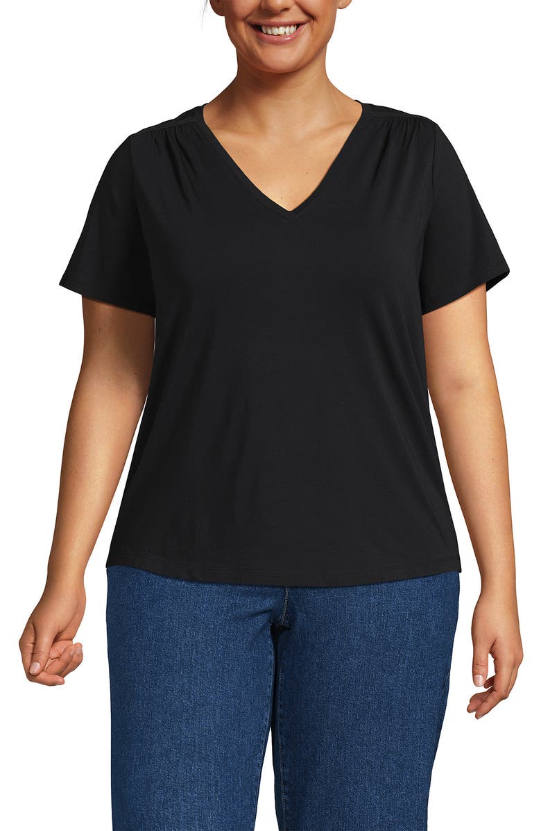 Lands' End Short Sleeve Lightweight Jersey Gathered Shoulder T-Shirt, Main, color, 