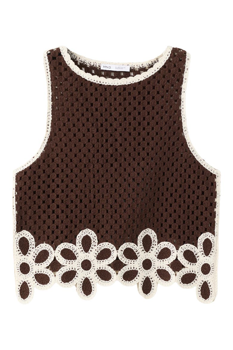 Floral Scalloped Hem Crochet Tank, Alternate, color, BROWN