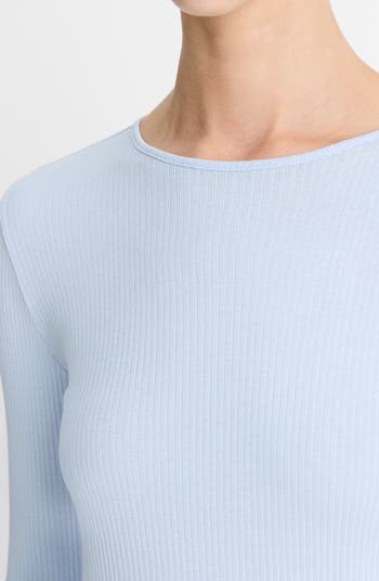 Rib Pima Cotton Long Sleeve Crewneck T-Shirt