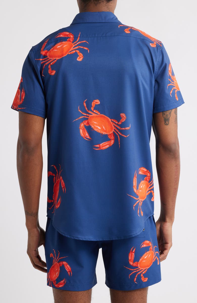 MAVRANS Crab Weekend Short Sleeve Performance Button-Up Shirt, Alternate, color, Blue/ Red