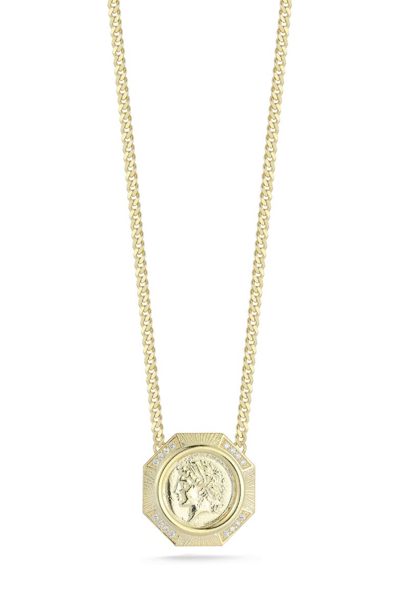 Cubic Zirconia Medallion Pendant Necklace, Main, color, GOLD
