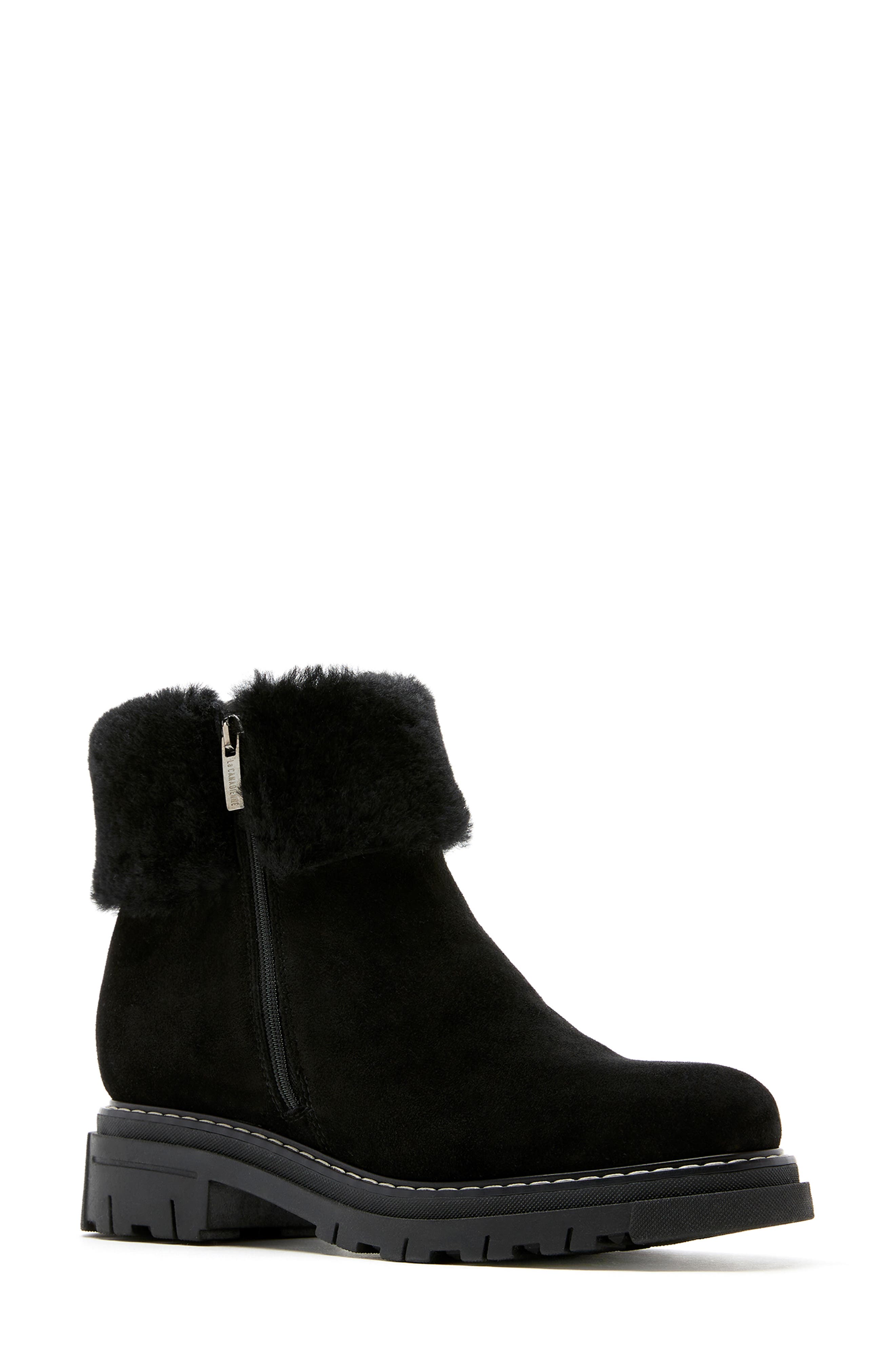 La Canadienne Dixie City Dry<sup
™</sup
 Genuine Shearling Trim Waterproof Boot, Main, color, Black Suede
