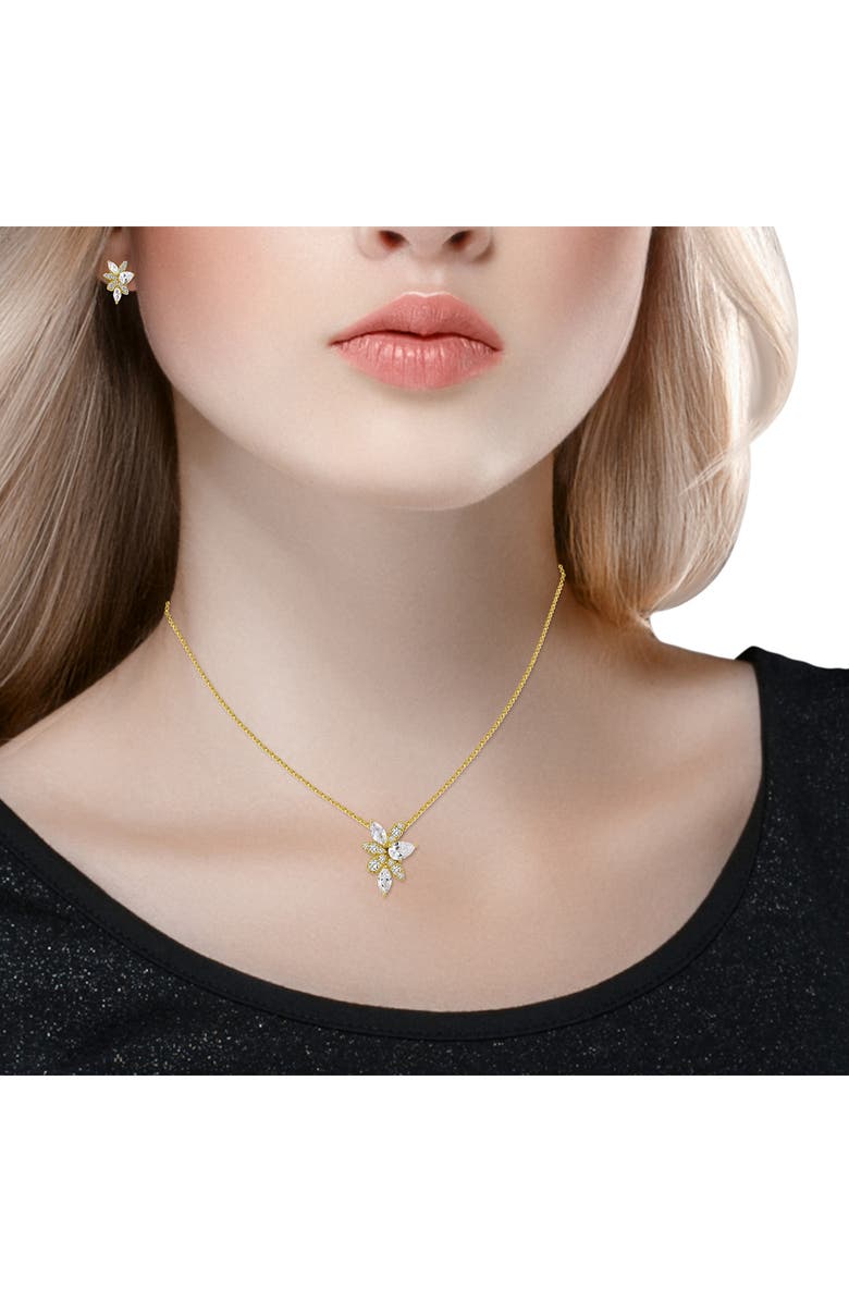 Christian Siriano Cubic Zirconia Cluster Pendant Necklace & Stud Earrings Set, Alternate, color, Gold