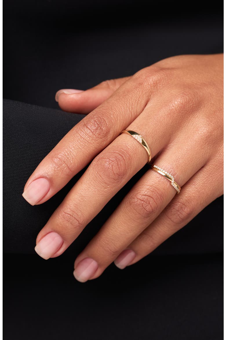 Solid Yellow Gold - Trillion Diamond Signet Ring, Alternate, color, Gold