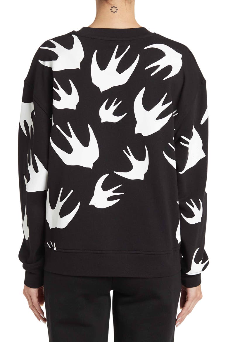Alexander McQueen Code Bird Print Pullover Sweatshirt, Alternate, color, BLACK