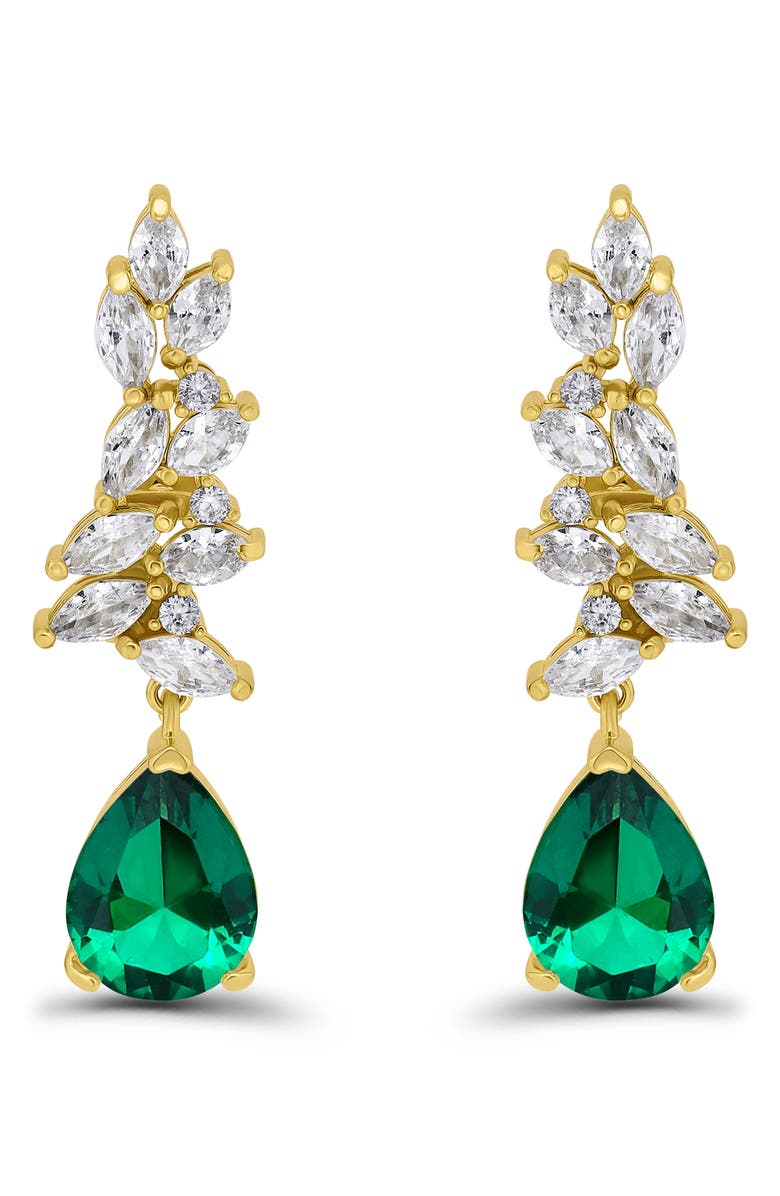 Christian Siriano Pear Cubic Zirconia Cluster Drop Earrings, Main, color, Gold/ Green