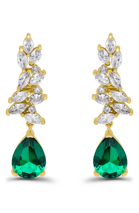 Pear Cubic Zirconia Cluster Drop Earrings