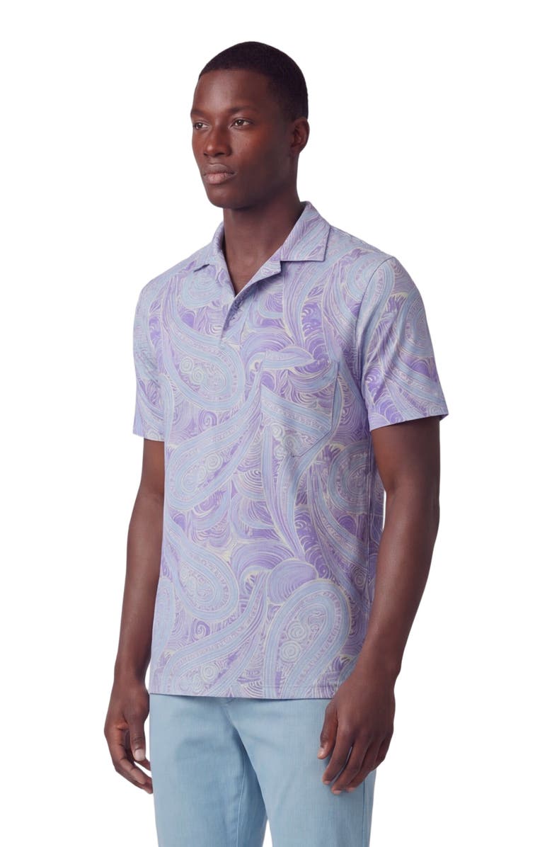 Lords of Harlech Marakesh Paisley Mens Wool Johnny Collar Polo, Alternate, color, Marakesh Paisley Helio