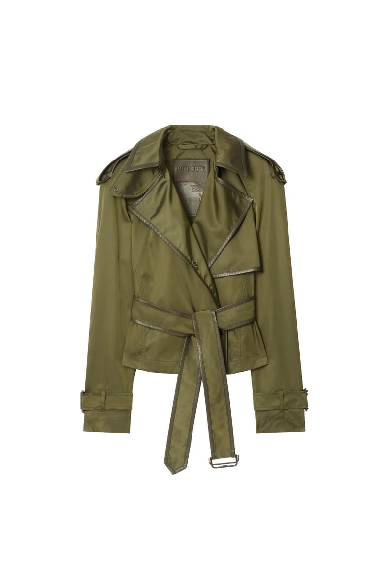 Short Nylon Blend Trench Coat, Alternate, color, Tent green