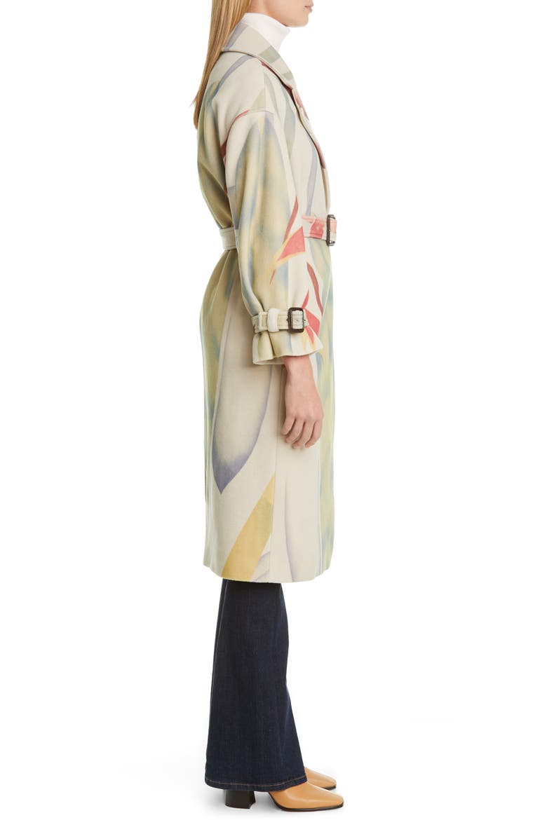 Leaf Print Wool & Cashmere Coat, Alternate, color, WHITE