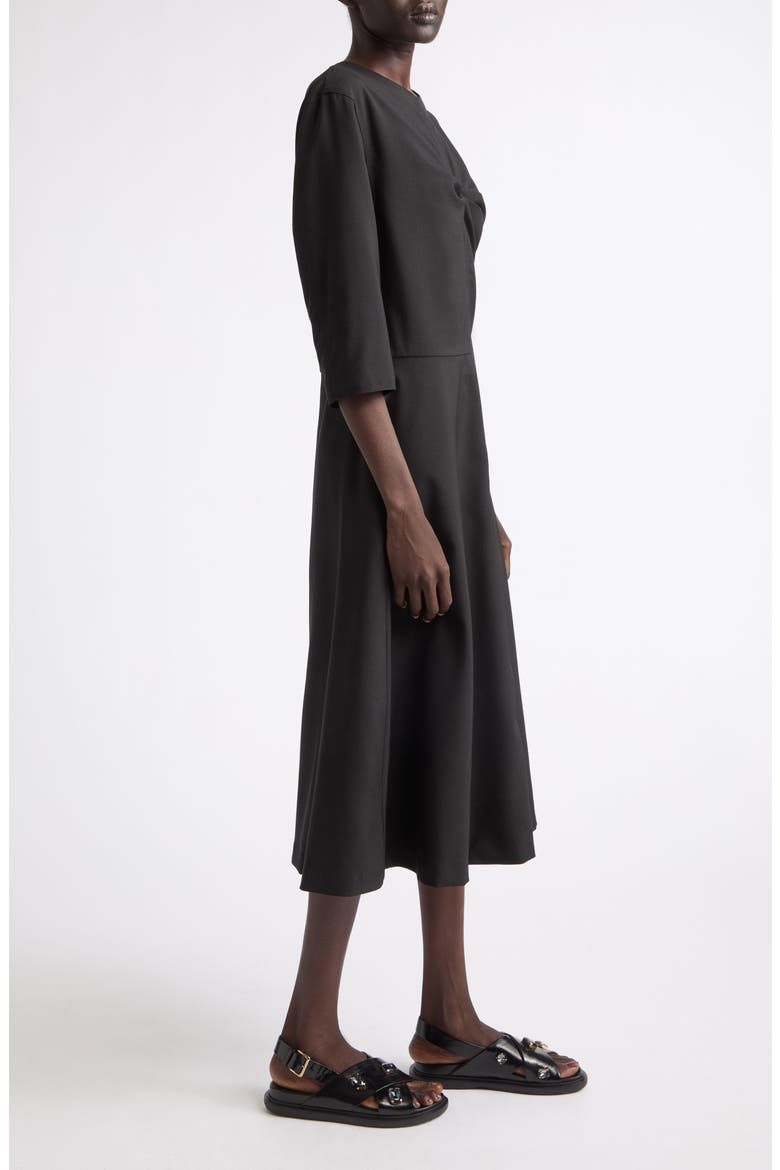 Pleat Bodice Wool Midi Dress, Alternate, color, 00N99 BLACK