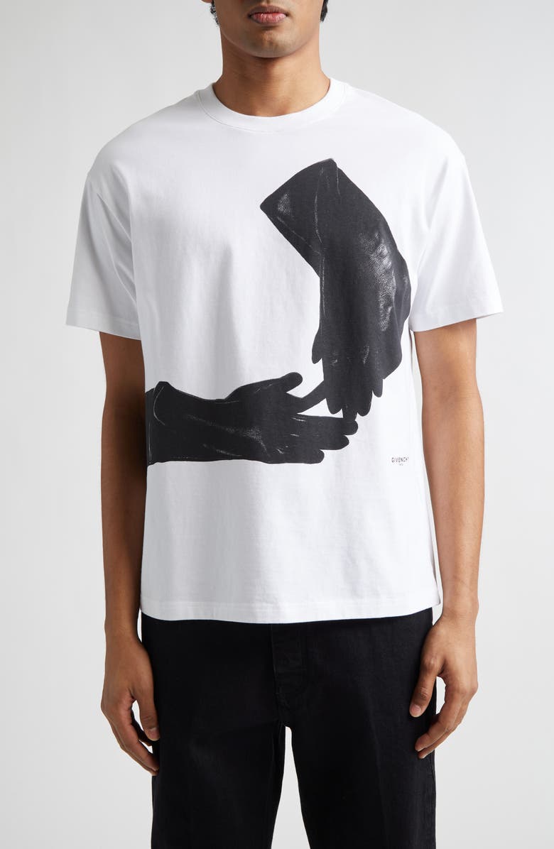 Givenchy Regular Fit Gloves Trompe l'Oeil Print T-Shirt, Main, color, White