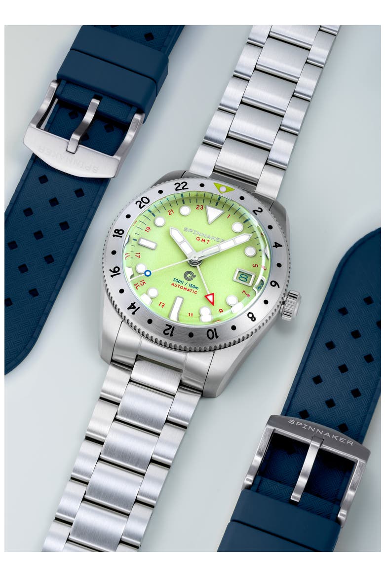 Croft GMT Automatic Bracelet & Rubber Strap Watch, 39mm, Alternate, color, GREEN