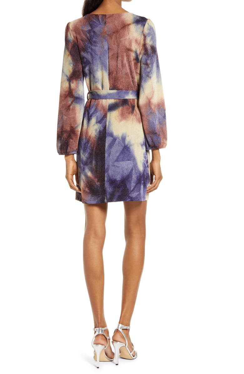 Fraiche by J Tie Dye Metallic Tie Waist Knit Dress, Alternate, color, Blue