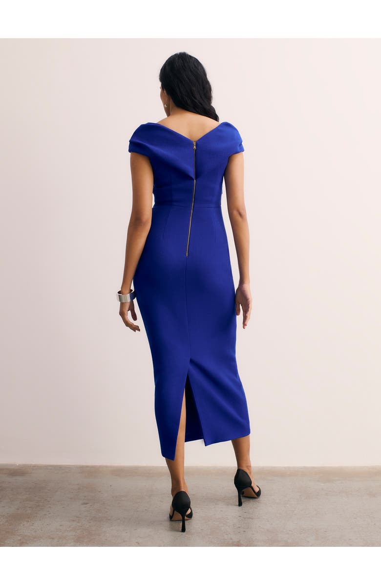 The Fold Bodycon Short Sleeve V-Neck Midi Dress, Alternate, color, Blue