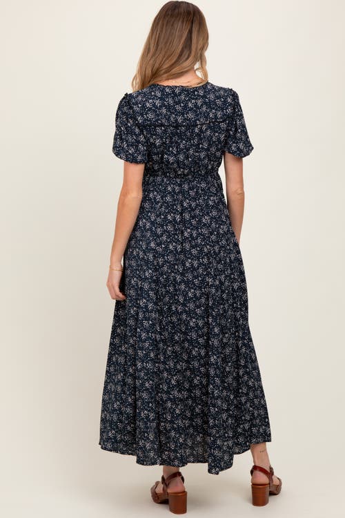 Pinkblush Floral Button Down Maternity Dress In Blue