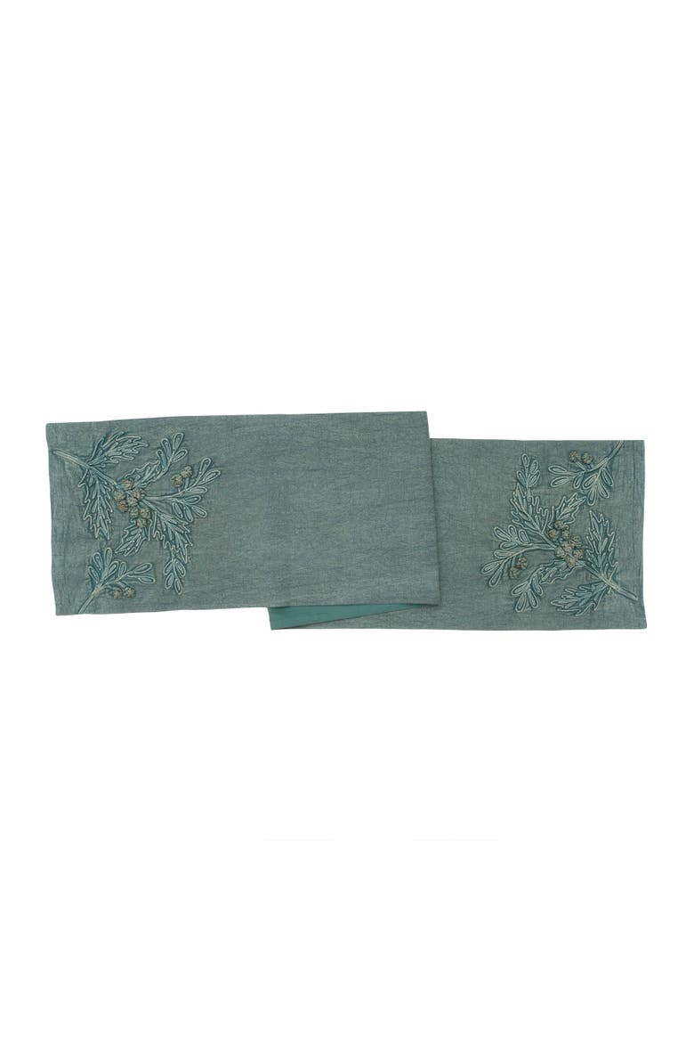 Holly Berry Botanical Christmas Tabletop Runner 14" x 72", Main, color, Green
