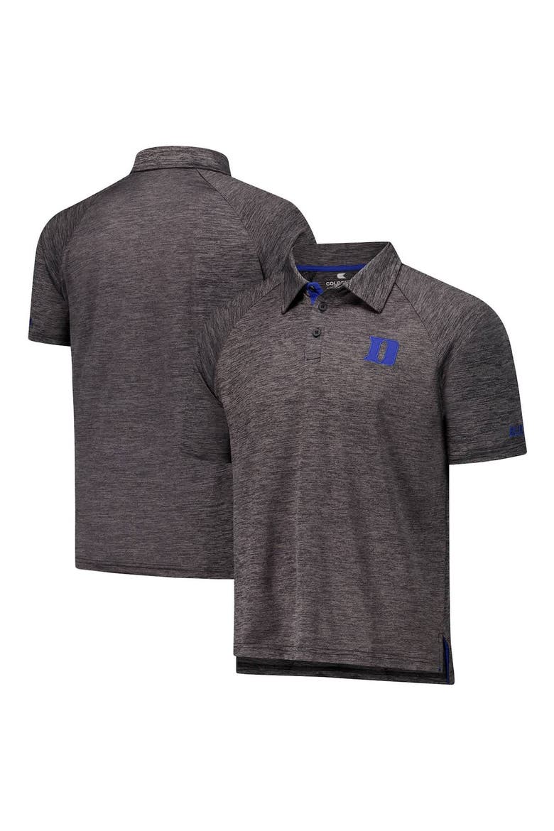 Men's Colosseum Heather Charcoal Duke Blue Devils Down Swing Raglan Team Polo, Alternate, color, Heather Charcoal