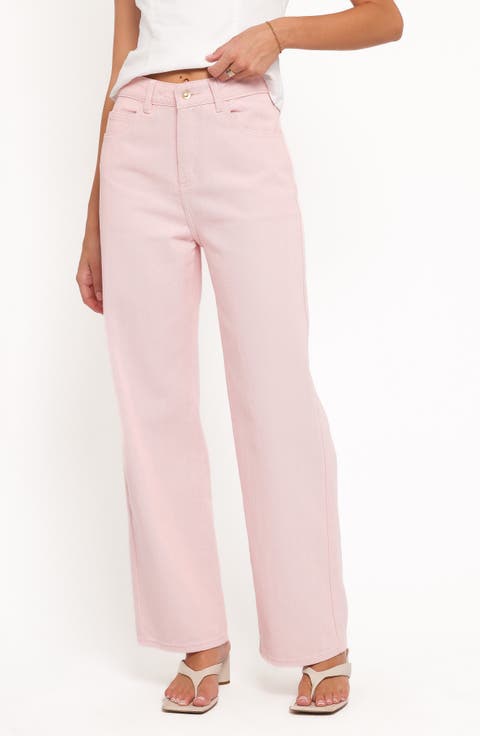 Ailis High Waist Wide Leg Jeans (Dusty Pink)