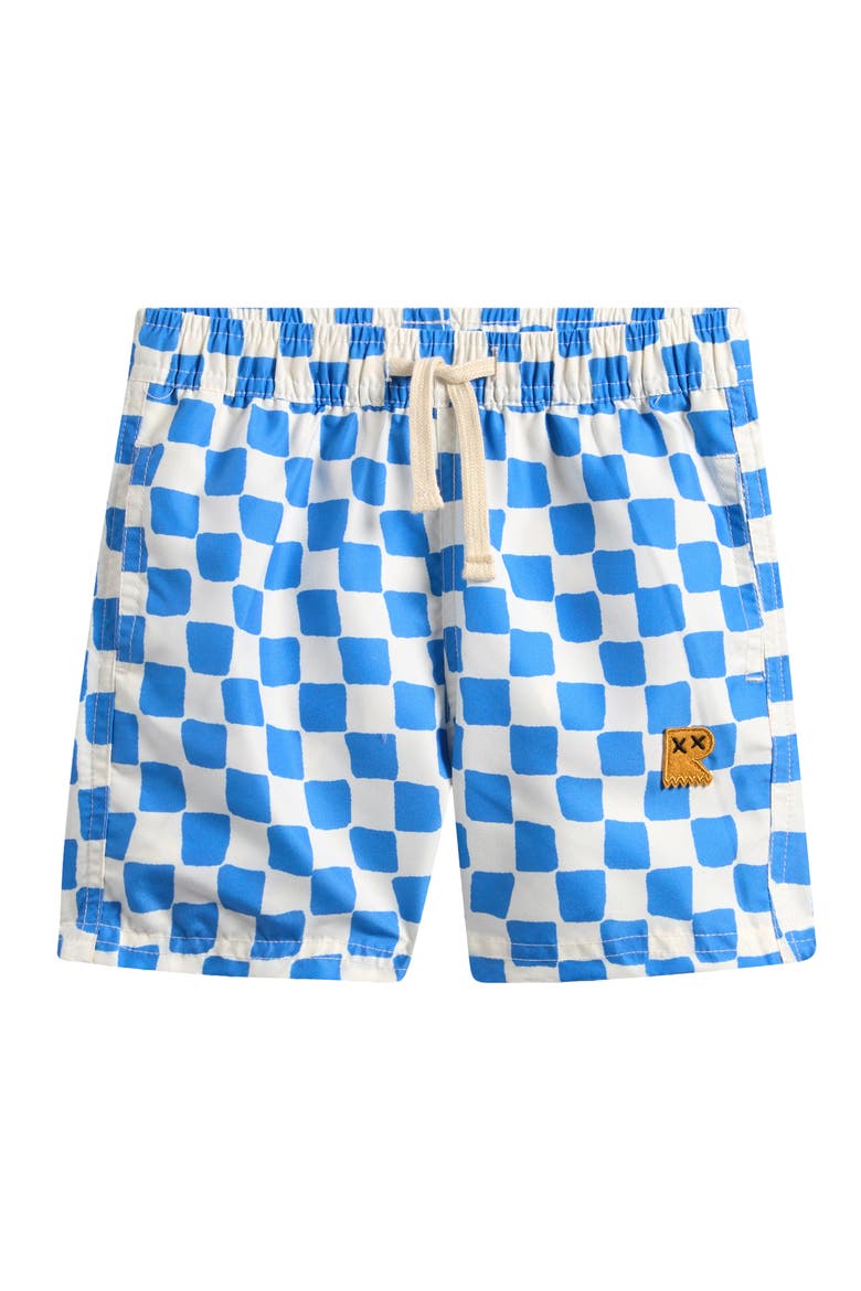 Kids' Blue Checker Swim Trunks, Main, color, BLUE/ CREAM