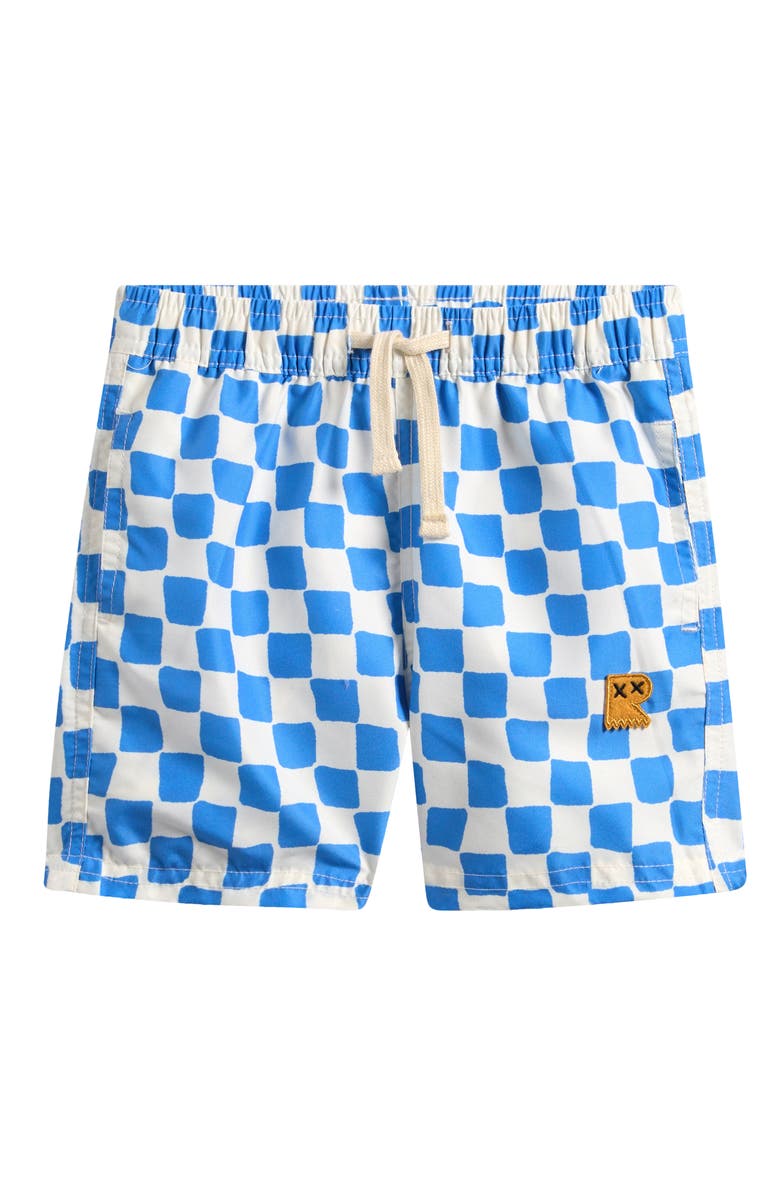 Rock Your Baby Kids' Blue Checker Swim Trunks, Main, color, 
