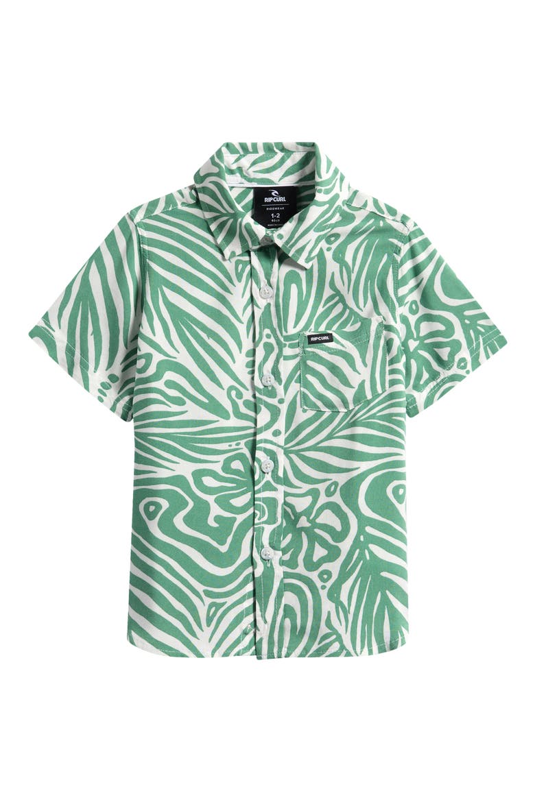 Kids' Cosmic Surfing Button-Up Shirt, Main, color, GREEN