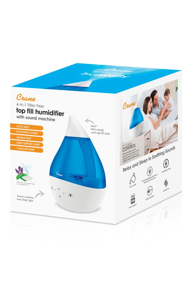 Drop 2.0 4-in-1 1-Gallon Cool Mist Humidifier, Alternate, color, BLUE/ WHITE