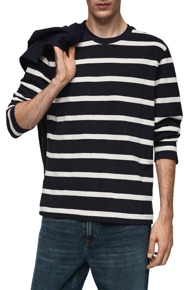 MANGO Stripe Long Sleeve Cotton T-Shirt, Main, color, 