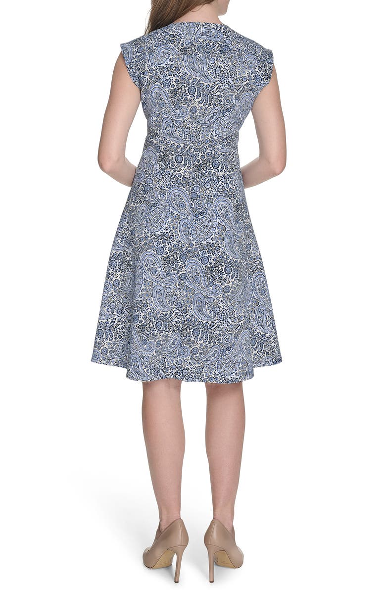 Tommy Hilfiger Hopsack Cap Sleeve Fit & Flare Dress, Alternate, color, Ivory/ French Blue