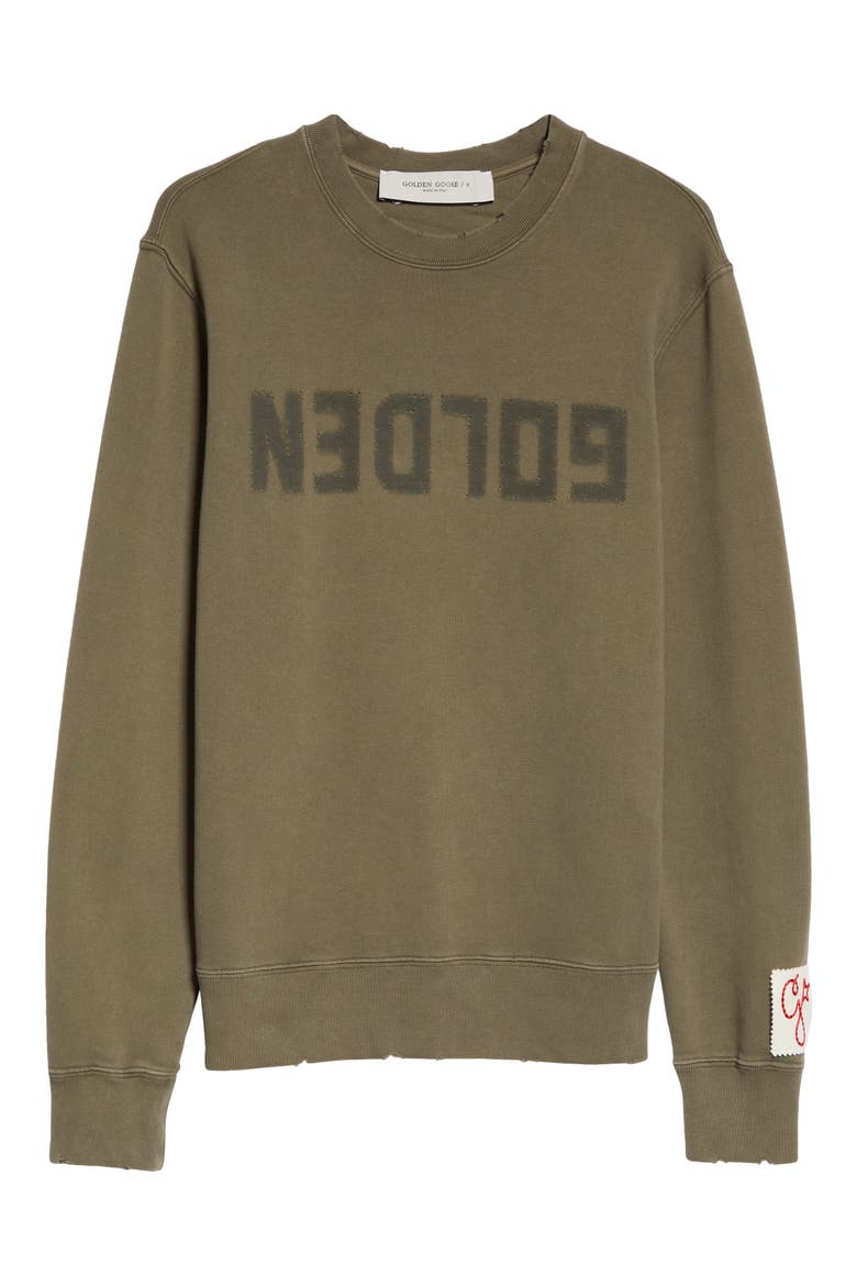 Distressed Logo Graphic Sweatshirt, Alternate, color, DUSTY OLIVE
