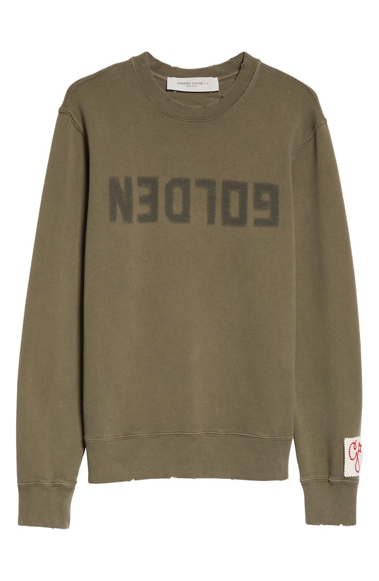 Golden Goose Distressed Logo Graphic Sweatshirt, Alternate, color, Dusty Olive