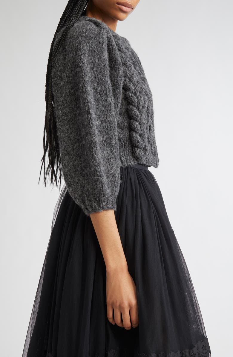 Meruert Tolegen Cross Pleat Crop Hand Knit Sweater, Alternate, color, Smoke