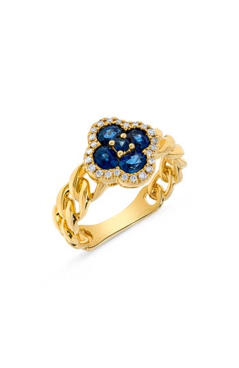 H.j. Namdar Sapphire & Diamond Flower Curb Link Ring