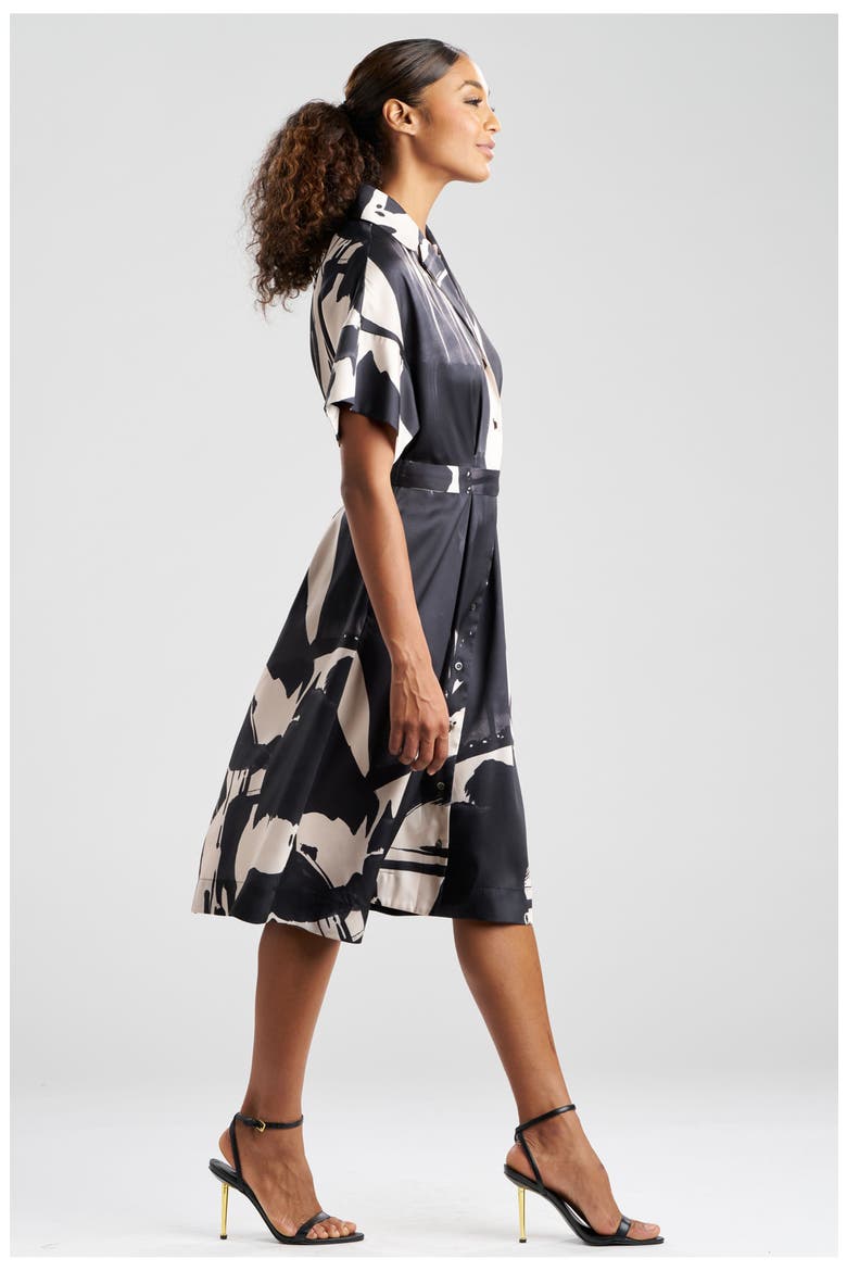 Brushstroke - Silky Twill Shirt Dress, Alternate, color, BLACK