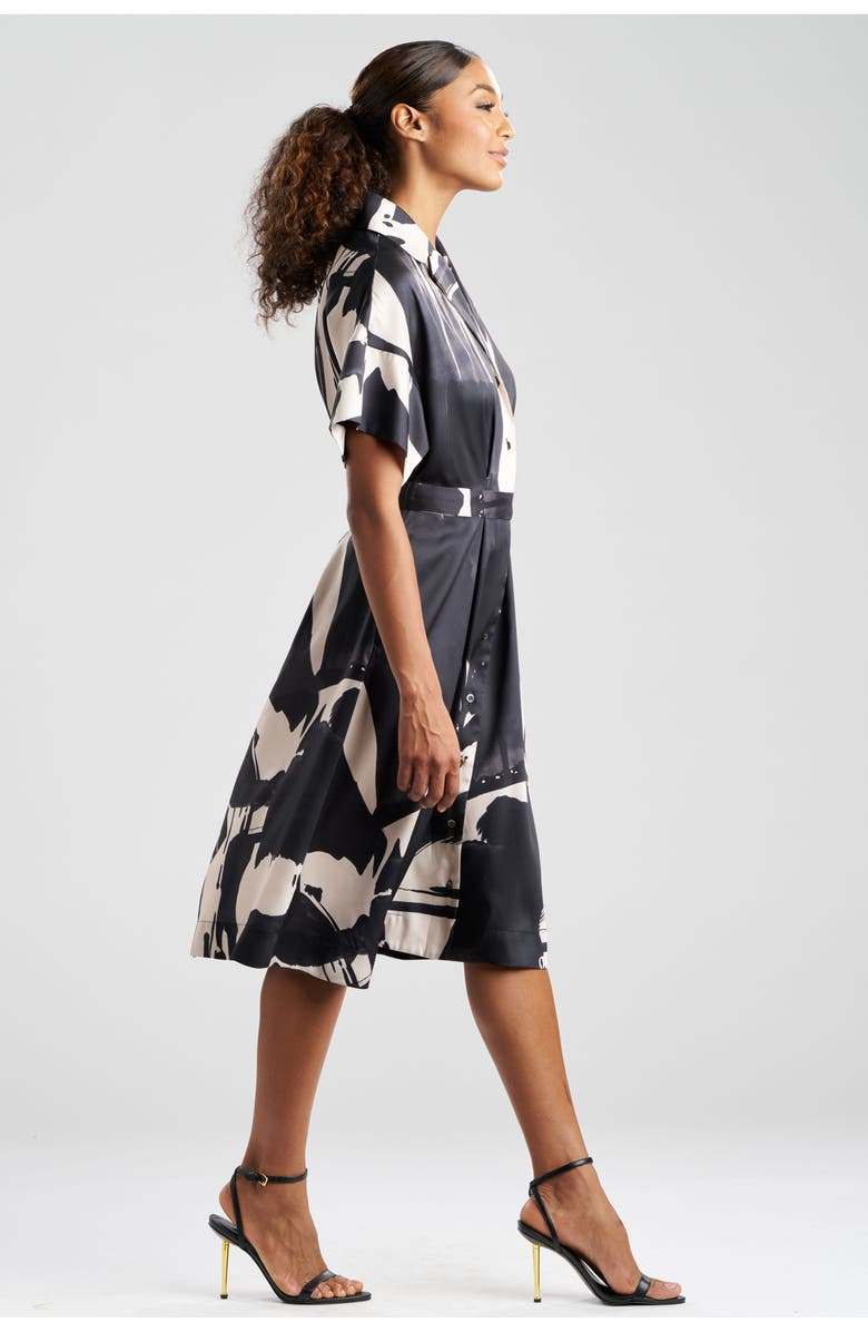 N Natori Brushstroke - Silky Twill Shirt Dress, Alternate, color, Black