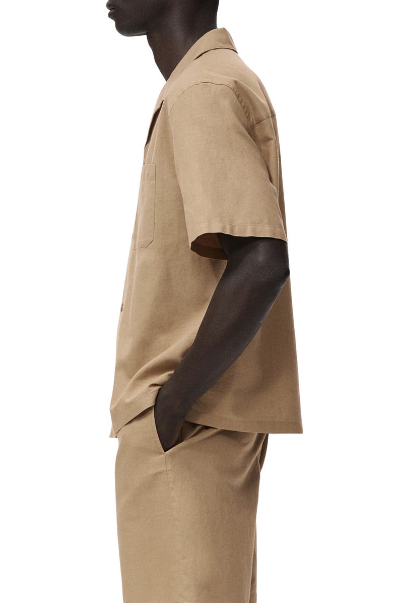 MANGO Oversize Cotton & Linen Camp Shirt, Alternate, color, Beige