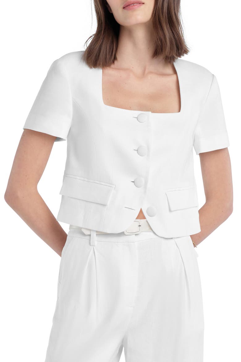The Mayfair Linen Blend Top, Main, color, WHITE
