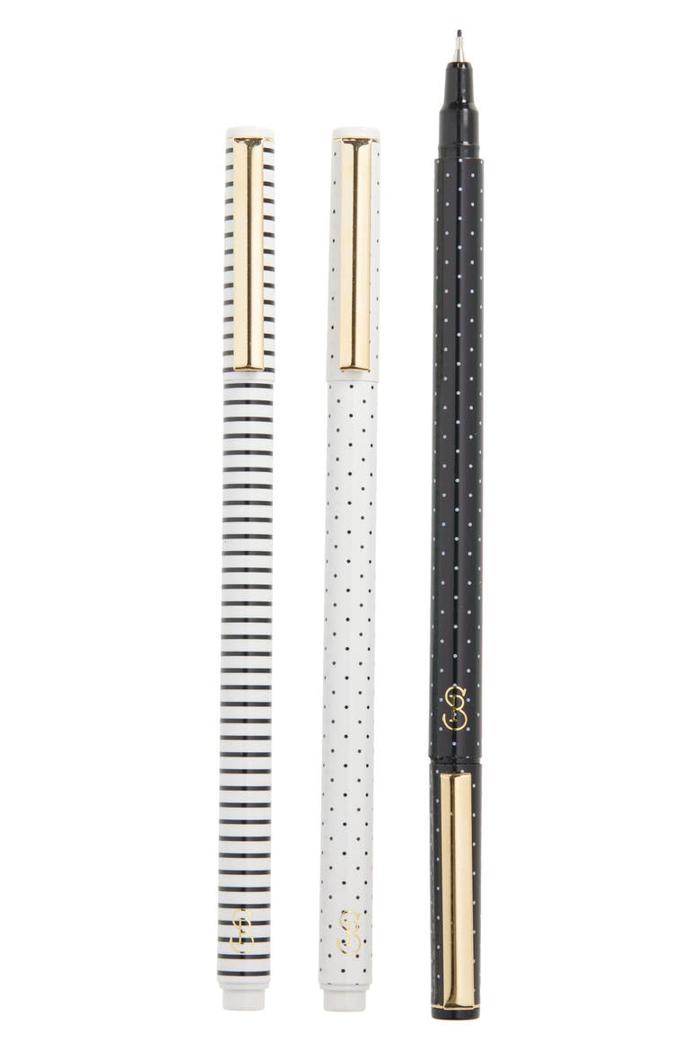 Stripey Set of 3 Felt Pens, Main, color, WHITE