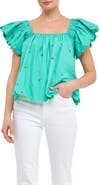 English Factory Floral Embroidered Scallop Trim Cotton Top