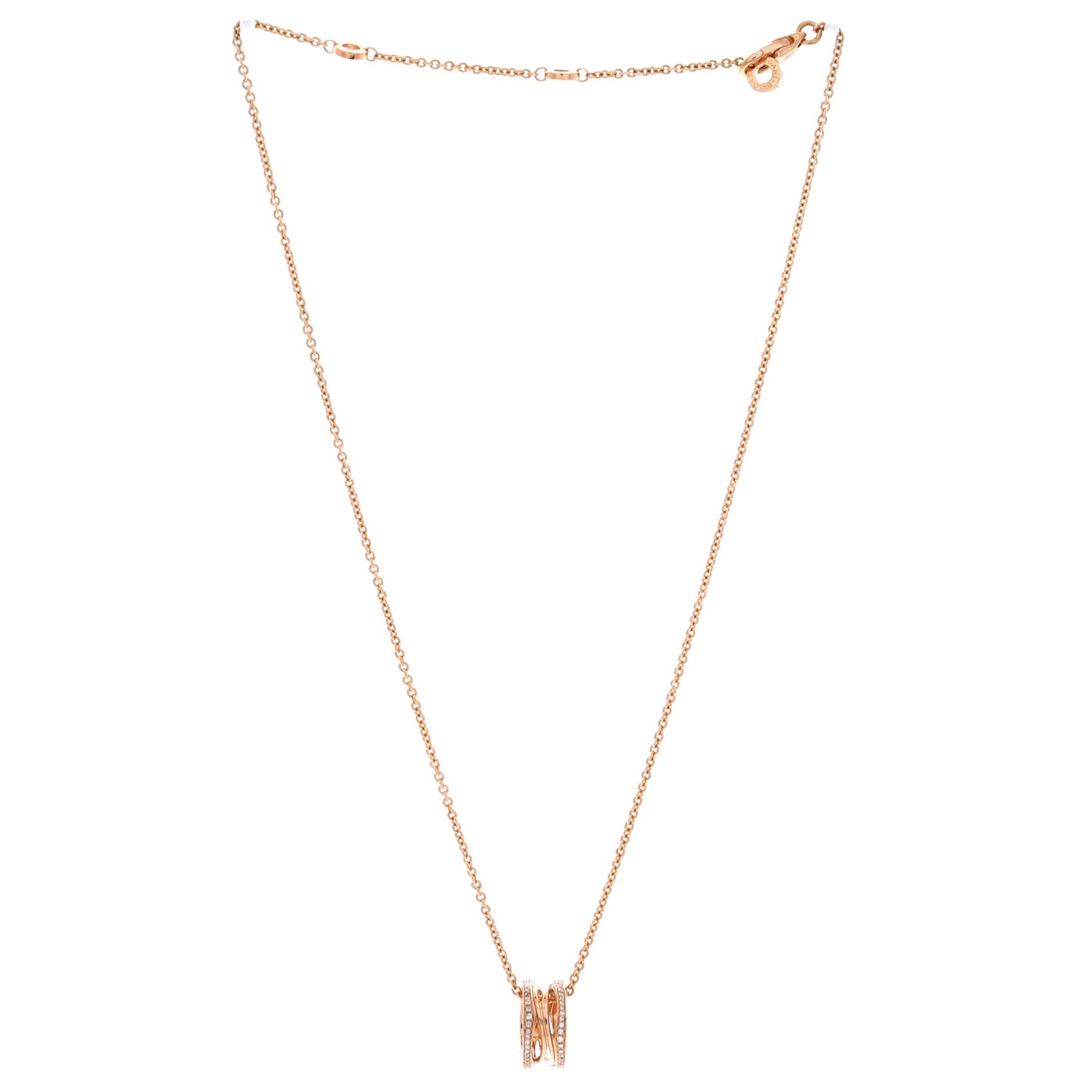 B.Zero1 Open Design Legend Zaha Hadid Pendant Necklace 18K Rose Gold with Diamonds, Alternate, color, Metallic Gold