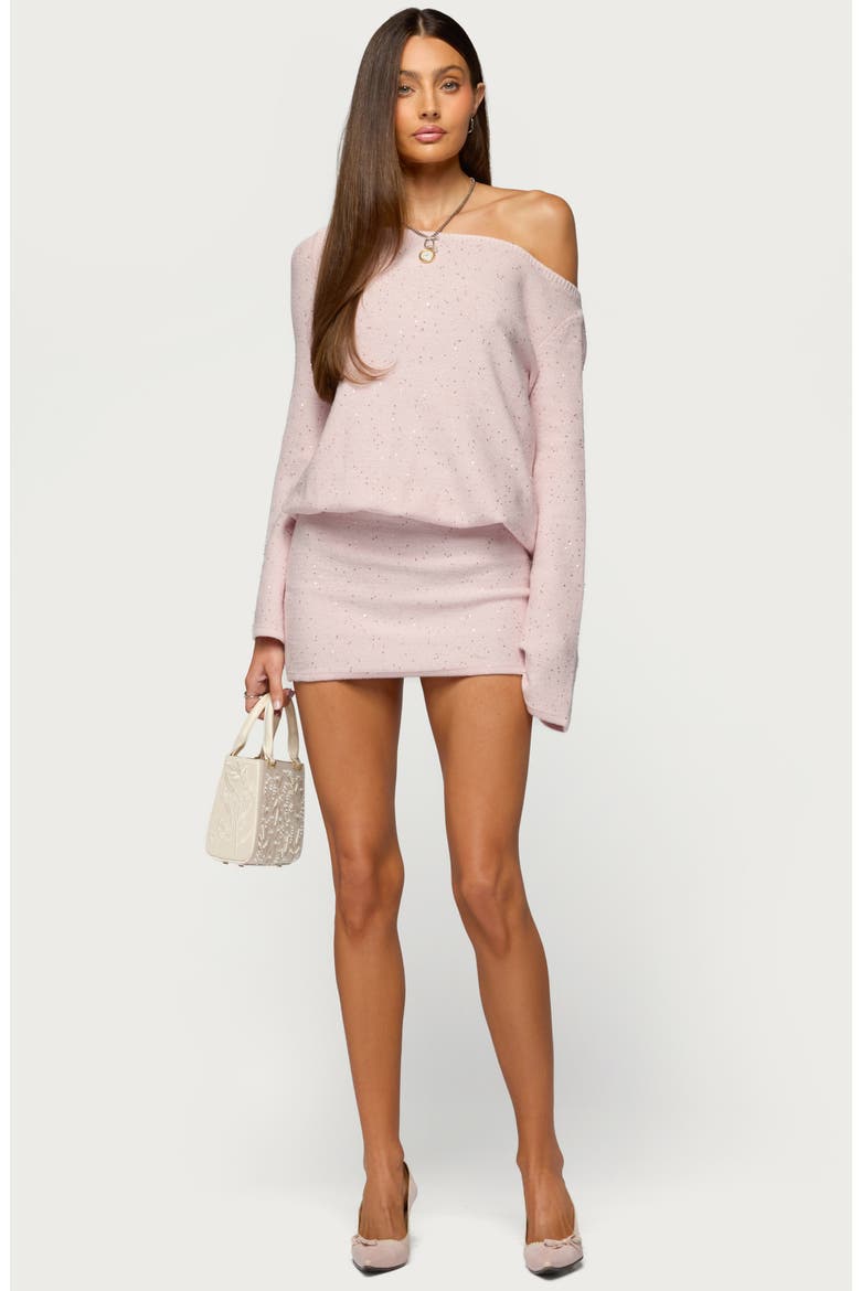 Sequin One-Shoulder Long Sleeve Knit Minidress, Alternate, color, LIGHT-PINK