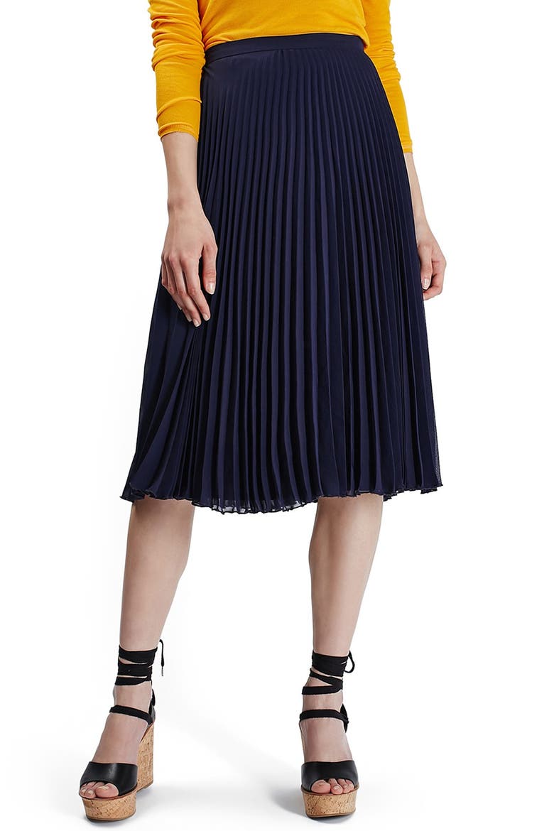 Chiffon Pleated Midi Skirt, Main, color, NAVY
