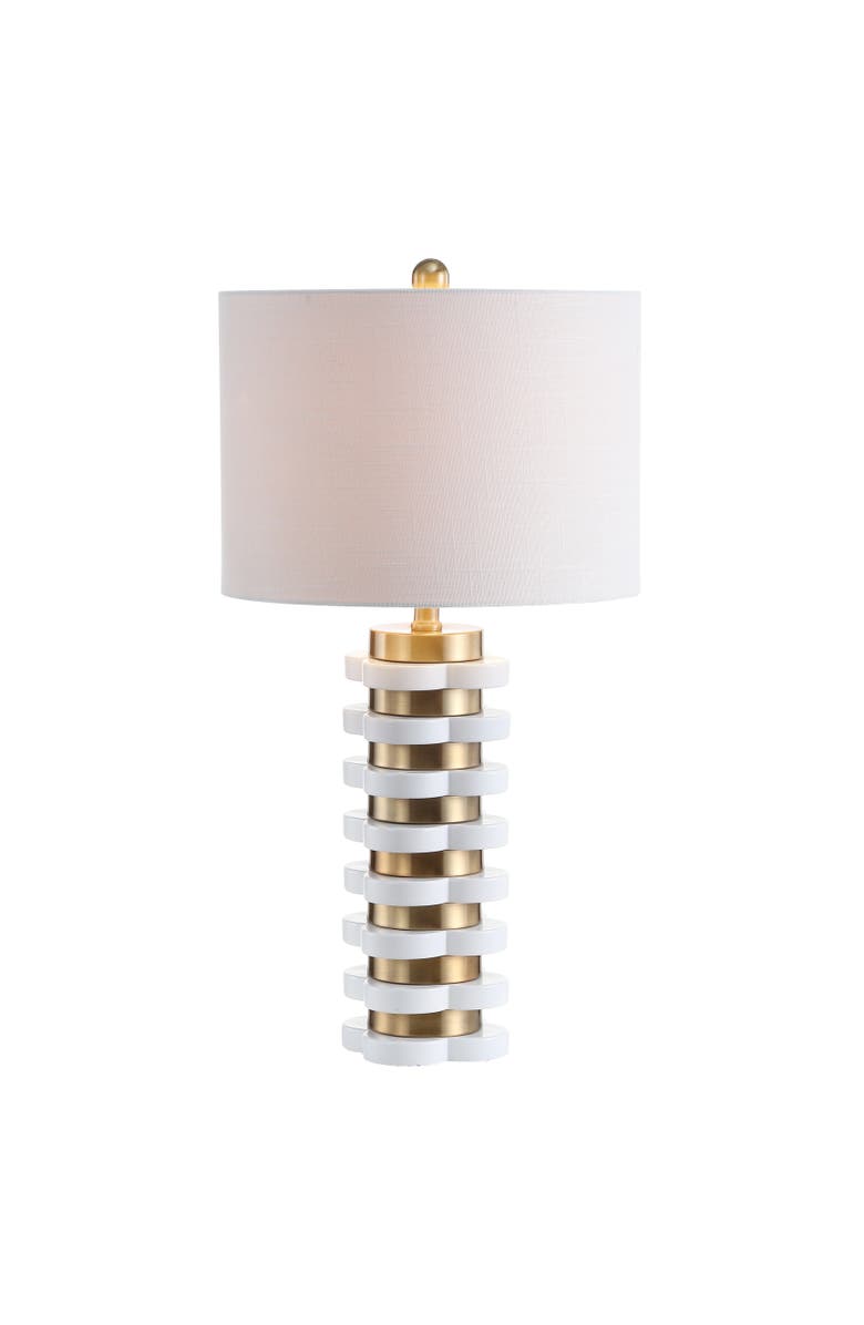 JONATHAN Y Wellington Quatrefoil Striped Resin LED Table Lamp, Alternate, color, Brass Gold