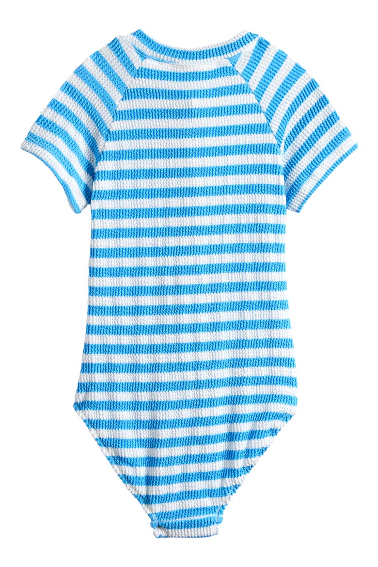 Kids' Textured Short Sleeve One-Piece Rashguard Swimsuit, Alternate, color, POWDER BLUE