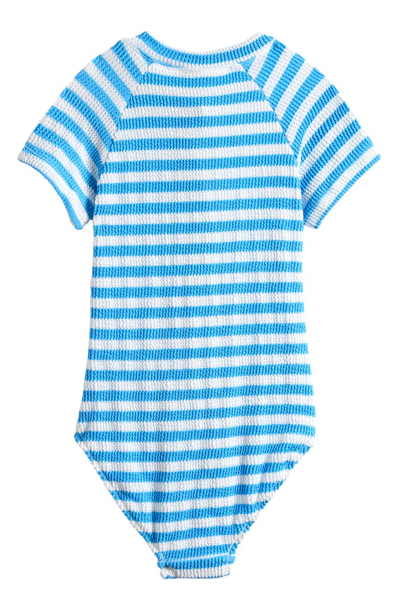 Seafolly Kids' Textured Short Sleeve One-Piece Rashguard Swimsuit, Alternate, color, Powder Blue
