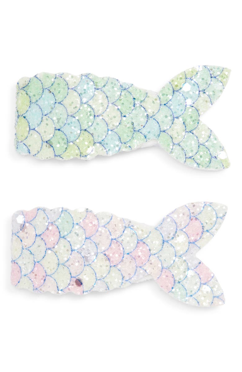 Cara Kids' 2-Pack Mermaid Tail Hair Clips, Main, color, Teal/ Pink