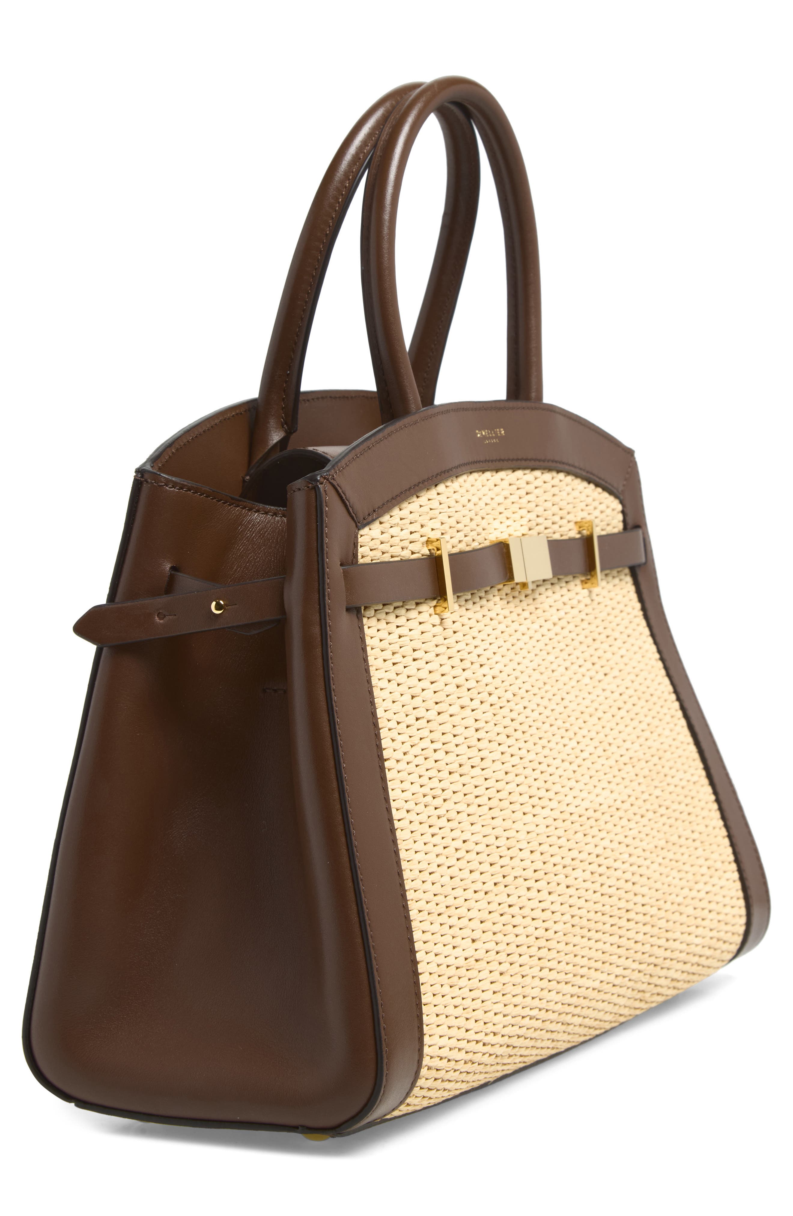 The Midi Hudson Raffia & Leather Satchel, Alternate, color, WARM/ MOCHA