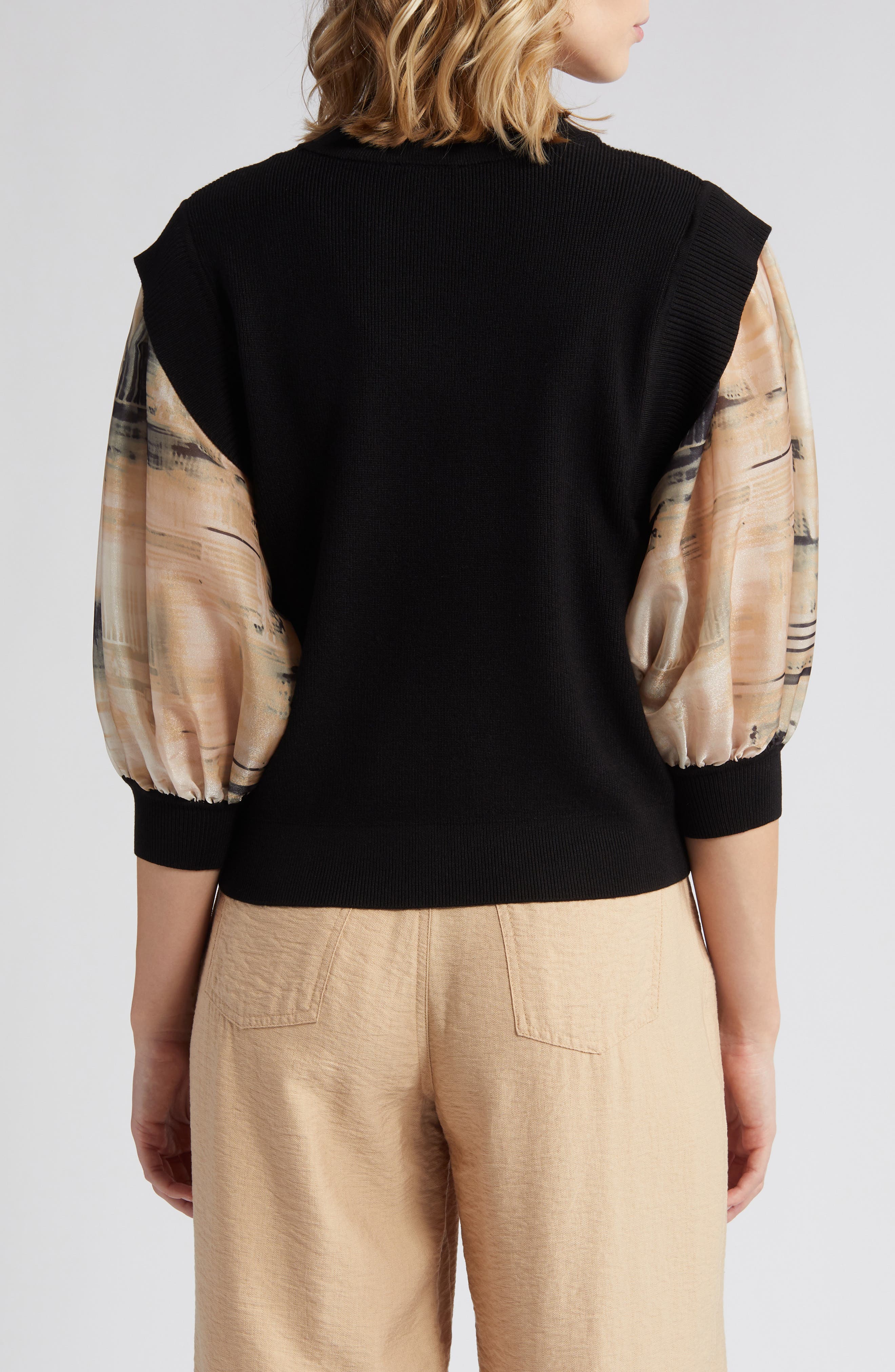 Organza Sleeve Mixed Media Sweater - image 2